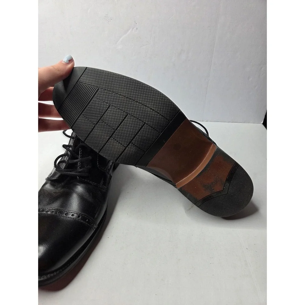Mens Black Cap Toe‎ Derby Dress Shoes Brogue Detail Lace Up Formal Size 10.5